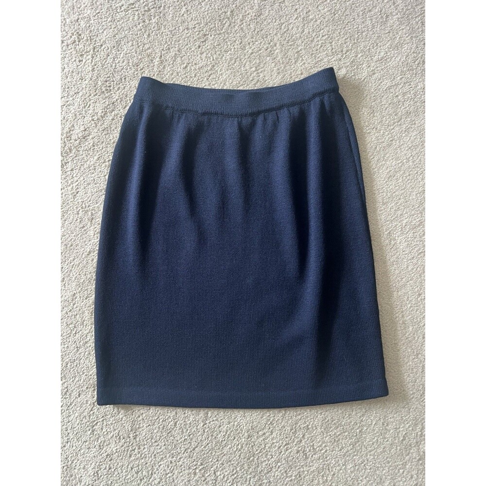 ST JOHN Navy Blue Santana Knit Skirt, Elastic Waist, Size 6, 20” Long